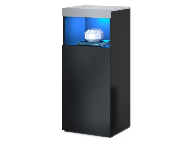 Vladon Standvitrine Pure (Vitrine, Pure in Schwarz matt Korpus, Hellgrau seidenmatt Front mit LED Beleuch) Farbige oberfront von Vladon