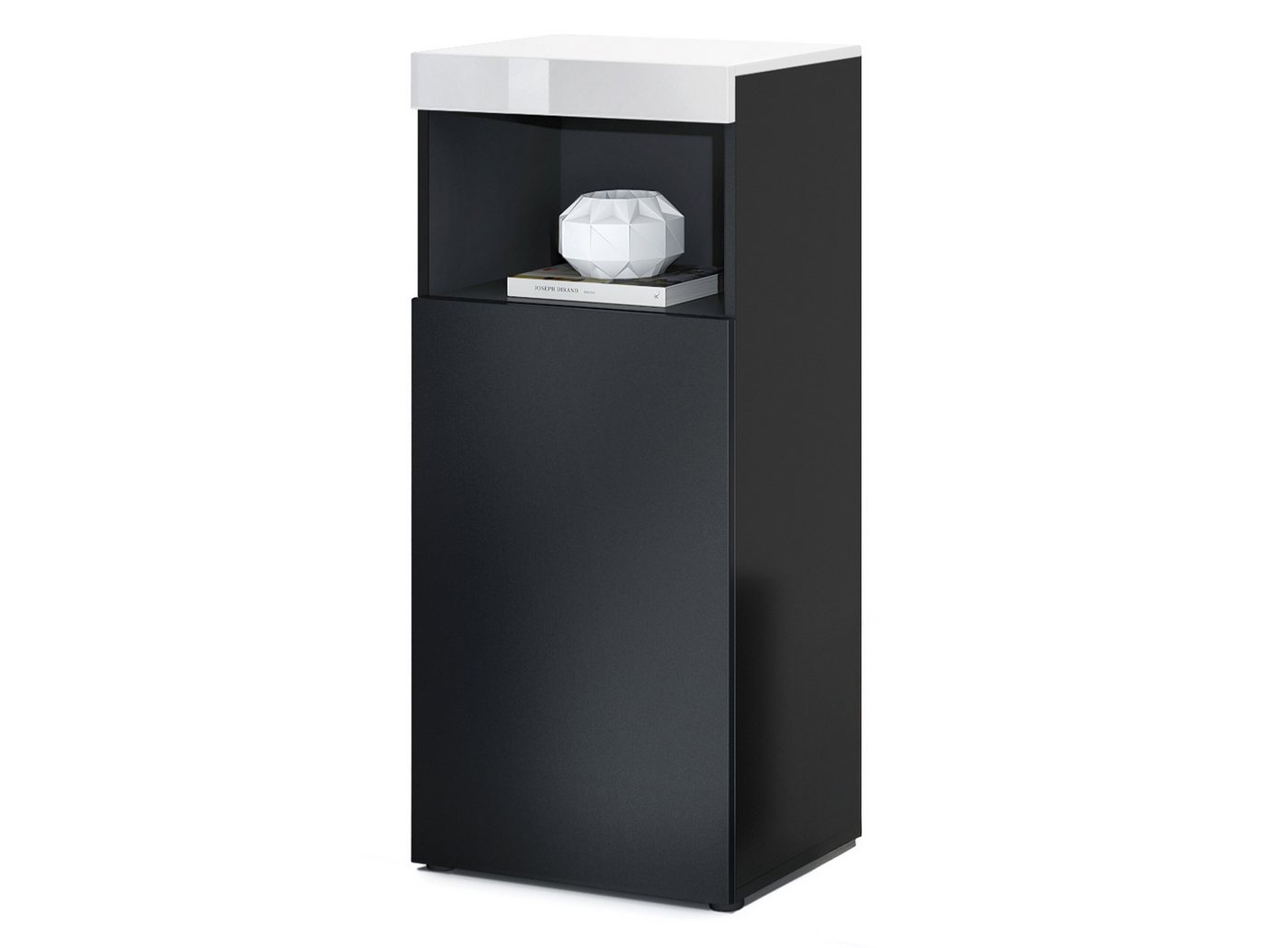 Vladon Standvitrine Pure (Vitrine, Pure in Schwarz matt Korpus, Weiß Hochglanz Front ohne LED Beleuchtung) Farbige oberfront von Vladon