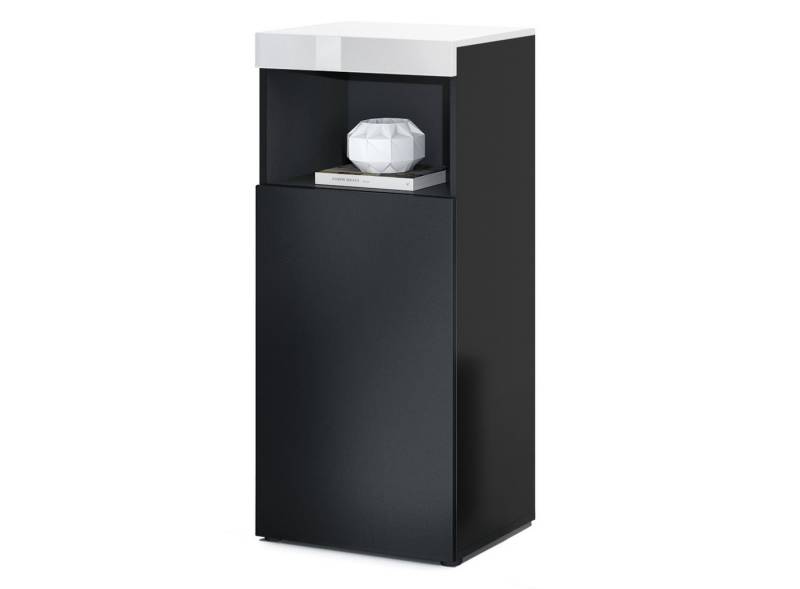 Vladon Standvitrine Pure (Vitrine, Pure in Schwarz matt Korpus, Weiß Hochglanz Front ohne LED Beleuchtung) Farbige oberfront von Vladon
