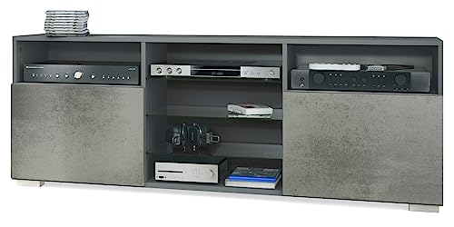 Vladon TV-Board Granada, Made in Germany, Lowboard mit 2 Türen und 6 offenen Fächern, Korpus Anthrazit matt, Fronten in Beton dunkel Optik (146 x 54 x 35 cm) von Vladon