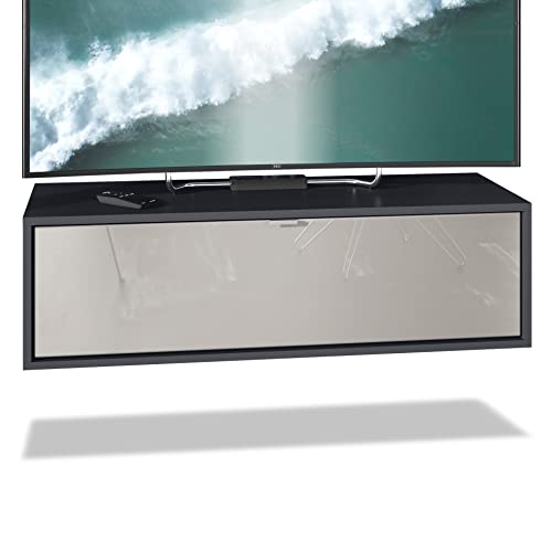 Vladon TV Board Lana 100 Hängeschrank Lowboard 100 x 29 x 37 cm, Made in Germany, Korpus in Schwarz matt, Fronten in Sandgrau Hochglanz | Große Farbauswahl von Vladon