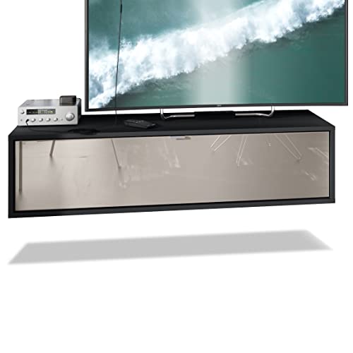 Vladon TV Board Lana 120 Hängeschrank Lowboard 120 x 29 x 37 cm, Made in Germany, Korpus in Schwarz matt, Fronten in Sandgrau Hochglanz | Große Farbauswahl von Vladon