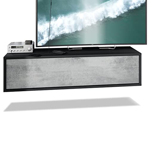 Vladon TV Board Lana 120 Hängeschrank Lowboard 120 x 29 x 37 cm, Made in Germany, Korpus in Schwarz matt, Fronten in Beton Oxid Optik | Große Farbauswahl von Vladon