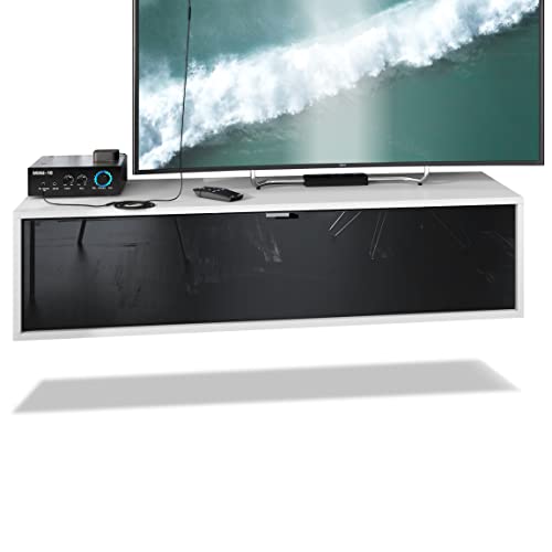 Vladon TV Board Lana 120 Hängeschrank Lowboard 120 x 29 x 37 cm, Made in Germany, Korpus in Weiß matt, Fronten in Schwarz Hochglanz | Große Farbauswahl von Vladon
