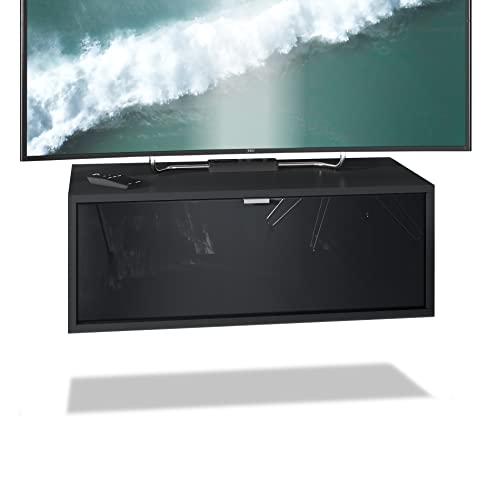 Vladon TV Board Lana 80 Hängeschrank Lowboard 80 x 29 x 37 cm, Made in Germany, Korpus in Schwarz matt, Fronten in Schwarz Hochglanz | Große Farbauswahl von Vladon