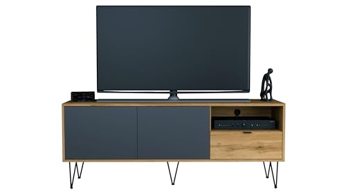 Vladon TV-Board Marino, Lowboard mit 2 Türen Anthrazit matt und 1 Schublade Eiche Evoke, Made in Germany, Korpus Eiche Evoke (152,5 x 60,5 x 37 cm) von Vladon