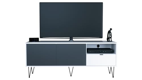 Vladon TV-Board Marino, Lowboard mit 2 Türen Anthrazit matt und 1 Schublade Weiß matt, Made in Germany, Korpus Weiß matt (152,5 x 60,5 x 37 cm) von Vladon