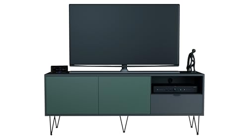 Vladon TV-Board Marino, Lowboard mit 2 Türen Fjord Grün und 1 Schublade Anthrazit matt, Made in Germany, Korpus Anthrazit matt (152,5 x 60,5 x 37 cm) von Vladon