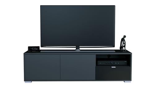Vladon TV-Board Milano, Lowboard mit 2 Türen Anthrazit matt und 1 Schublade Weiß matt, Made in Germany, Korpus Anthrazit matt (152,5 x 43 x 37 cm) von Vladon