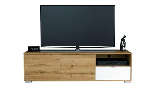 Vladon TV-Board Milano, Lowboard mit 2 Türen Eiche Evoke und 1 Schublade Weiß matt, Made in Germany, Korpus Eiche Evoke (152,5 x 43 x 37 cm) von Vladon