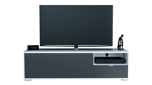 Vladon TV-Board Milano, Lowboard mit 2 Türen inund 1 Schublade in Anthrazit matt, Made in Germany, Korpus Weiß matt (152,5 x 43 x 37 cm) von Vladon