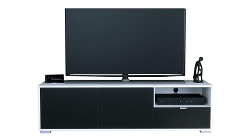 Vladon TV-Board Milano, Lowboard mit 2 Türen und 1 Schublade in Schwarz matt, Made in Germany, Korpus Weiß matt (152,5 x 43 x 37 cm) von Vladon