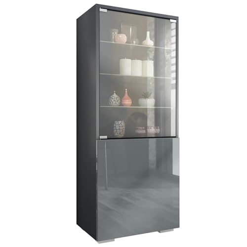 Vladon Vitrine Granada, Made in Germany, Vitrinenschrank mit Glastür und Glaseinsatz, Anthrazit matt/Grau Hochglanz (50 x 122,5 x 34,5 cm) von Vladon