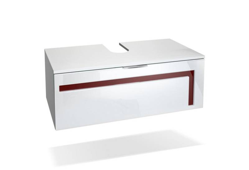 Vladon Waschbeckenunterschrank Aloha V2 (Wachtischunterschrank) Weiß matt/Weiß glänzend, Absetzung in Bordeaux glänzend (96x36x51 cm) von Vladon
