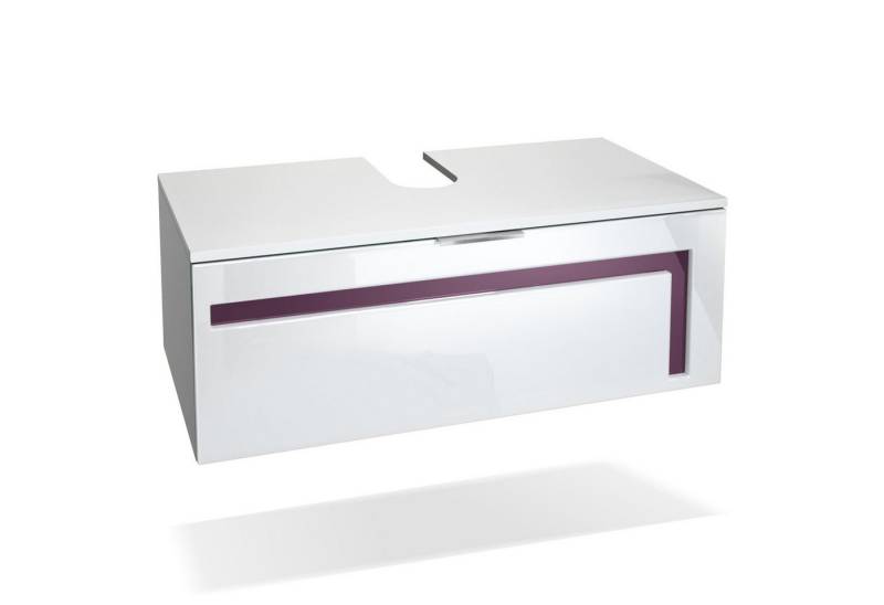 Vladon Waschbeckenunterschrank Aloha V2 (Wachtischunterschrank) Weiß matt/Weiß glänzend, Absetzung in Brombeer glänzend (96x36x51 cm) von Vladon