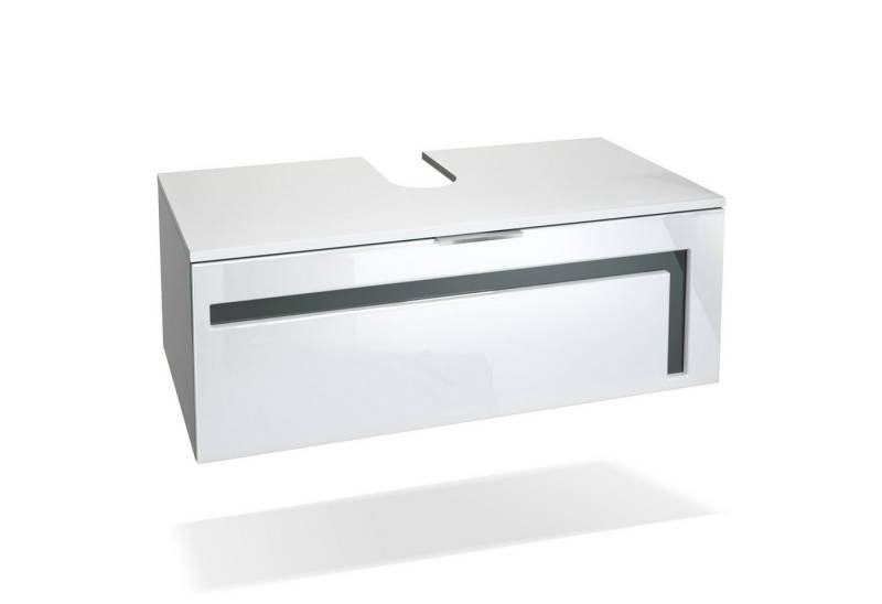 Vladon Waschbeckenunterschrank Aloha V2 (Wachtischunterschrank) Weiß matt/Weiß glänzend, Absetzung in Grau glänzend (96x36x51 cm) von Vladon