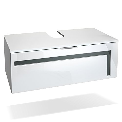 Vladon Waschtisch Waschbecken Unterschrank Aloha V2, Made in Germany, Korpus in Weiß matt/Fronten in Weiß Hochglanz mit Absetzungen in Grau Hochglanz Vladon Waschtisch Waschbecken Unterschrank Aloha V2, Made in Germany, Korpus in Weiß matt/Fronten in Weiß Hochglanz mit Absetzungen in Grau Hochglanz von Vladon
