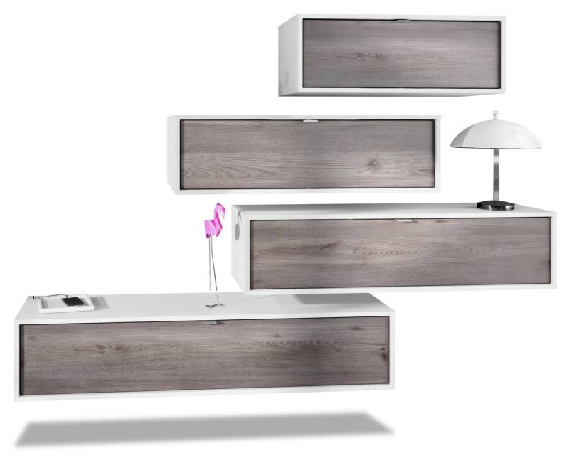 Vladon Wohnwand Lana V3, (Anbauwand, bestehend aus 4 Hängeelementen mit 10 Fächern), Weiß matt/Eiche Nordic (210 x 170 x 37 cm) von Vladon