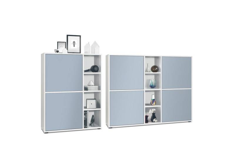 Vladon Wohnwand Miami, (Wohnraum Set, bestehend aus 2 Highboards), Weiß matt / Denim matt von Vladon