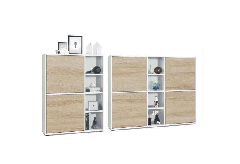 Vladon Wohnwand Miami, (Wohnraum Set, bestehend aus 2 Highboards), Weiß matt / Eiche sägerau von Vladon