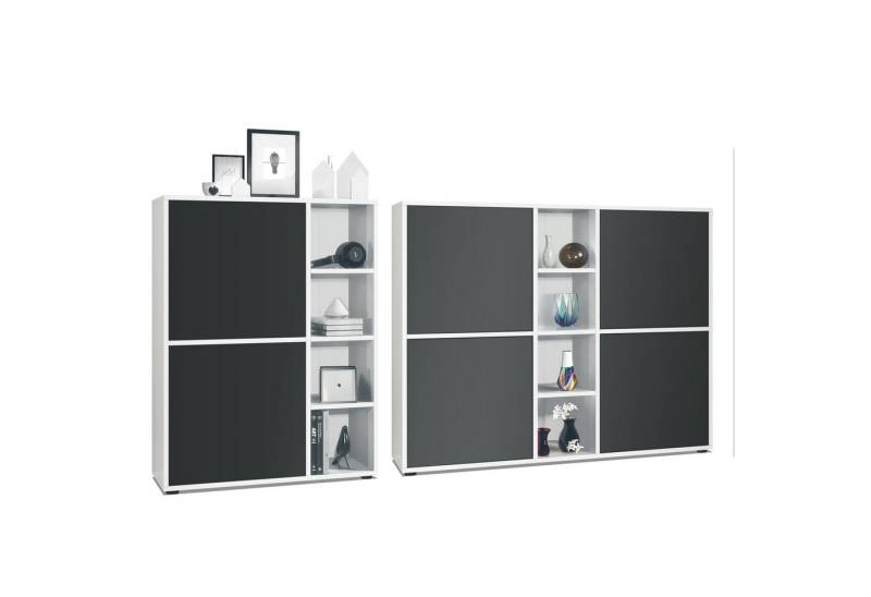 Vladon Wohnwand Miami, (Wohnraum Set, bestehend aus 2 Highboards), Weiß matt / Schwarz matt von Vladon