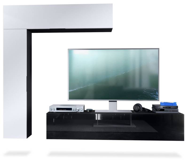 Vladon Wohnwand Taurito, (Anbauwand, mit Rückwand mit 2 Klappen und 1 Schrank), Schwarz matt/Weiß matt (320 x 182 x 39 cm) von Vladon