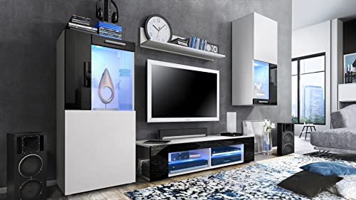 Vladon Wohnwand Movie, Anbauwand bestehend aus 1 TV-Board, 2 Vitrinen und 1 Regal, Weiß matt/Weiß matt/Schwarz Hochglanz, inkl. LED-Beleuchtung blau (Gesamt: 300 x 190 x 39 cm) Vladon Wohnwand Movie, Anbauwand bestehend aus 1 TV-Board, 2 Vitrinen und 1 Regal, Weiß matt/Weiß matt/Schwarz Hochglanz, inkl. LED-Beleuchtung blau (Gesamt: 300 x 190 x 39 cm) von Vladon