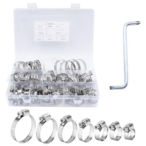 73 Stücke Schlauchschellen Set, Edelstahl Einstellbare Rohrschellen6–38 mm, 7 Größen Schlauchklemme für Wasserleitung, Autoleitung,Haus Gas Rohr,Tank von Vlecexs