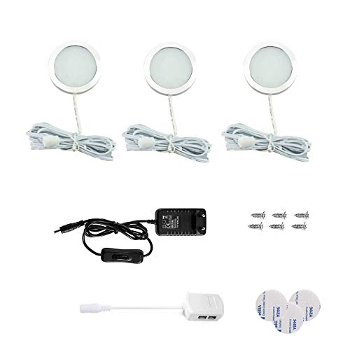 Vlio LED Unterbauleuchten 3er Set, LED Schrankleuchten, Vitrinenbeleuchtung Kaltweiß, 7.5W 750LM LED Küchenlampen, DC 12V LED Puck Lichter für Kabinett Schränke Weinschrank Kleiderschrank von Vlio