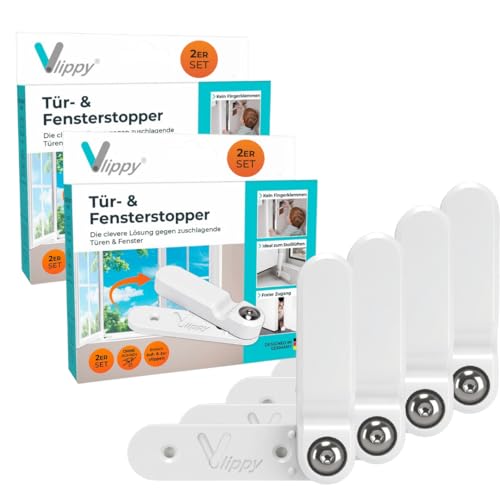 Vlippy Tür- & Fensterstopper 2x 2er Set | Verhindert das Zuschlagen von Fenstern & Türen, endlich Lüften ohne Sorge | Einfache Montage ohne Bohren - einfach kleben, vlippen, fertig Vlippy Tür- & Fensterstopper 2x 2er Set | Verhindert das Zuschlagen von Fenstern & Türen, endlich Lüften ohne Sorge | Einfache Montage ohne Bohren - einfach kleben, vlippen, fertig von Vlippy