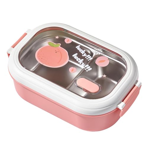 Vllcsla Brotdose Kinder Lunch Box Bento Boxen, Edelstahl Lunch Box Große Bento Box aus Metall mit 2 Fächern, Pink/Grün/Lila, 22,5x8x14,5cm von Vllcsla