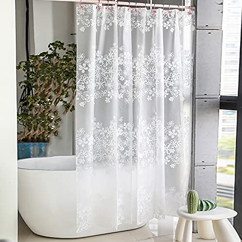 Vllcsla Duschvorhänge Blumenmuster Anti-Schimmel und Wasserdicht - 240/300 cm Extra breite Badezimmer Duschvorhänge mit U-förmigen Haken (200x200CM) von Vllcsla