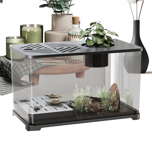Vllold Fisch-Aquarium, großes Aquarium-Starter-Set, moderner Behälter mit Schildkröten-Ruhebereich, Heimdekorationen für Betta-, Wasserpflanzen, Schreibtischzubehör von Vllold