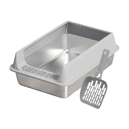 Vllold Katzentoiletten - Spritzwassergeschützte große Kätzchentoilette mit Schaufel - Anti-Urin-Leckage Haustierbedarf für kleine mittelgroße Katze Wohnung Garten Balkon Terrasse Verwendung von Vllold