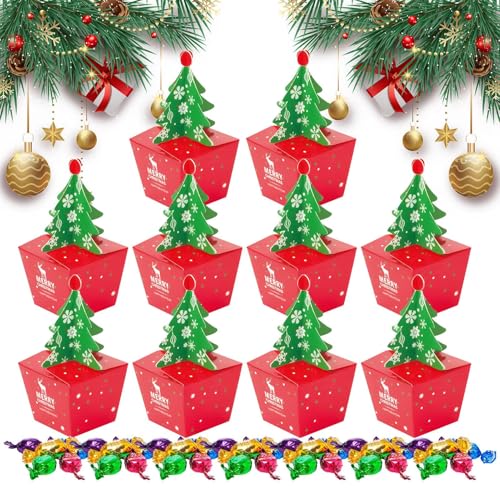 Vllold Weihnachts-Leckerli-Boxen, 10 Stück, Weihnachtsbaum-Süßigkeiten-Box, 3D, tragbarer Korb, Dekoration für Urlaub, Snacks, Aufbewahrung, Halloween, Valentinstag, Geburtstag, Familientreffen Vllold Weihnachts-Leckerli-Boxen, 10 Stück, Weihnachtsbaum-Süßigkeiten-Box, 3D, tragbarer Korb, Dekoration für Urlaub, Snacks, Aufbewahrung, Halloween, Valentinstag, Geburtstag, Familientreffen von Vllold