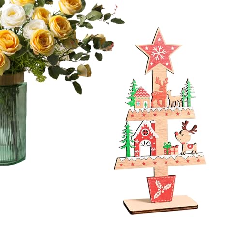 Vllold Weihnachtstischdekoration mit Rentier, Holz-Weihnachtsdekoration mit Baum, Schreibtisch-Ornament für , Bauernhaus, Kaminsims, Zuhause, Party, saisonale Präsentation von Vllold