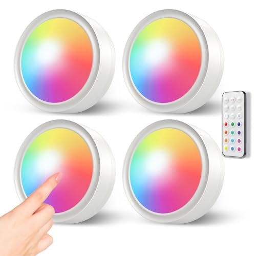 LED Spot RGB Batteriebetrieben mit Fernbedienung, 13 Farbwechsel Vitrinenbeleuchtung Kabellos LED Spots Batterie Schrankbeleuchtung Dimmbar Unterbauleuchte Küche Ohne Kabel Schrankleuchten Regal Licht von Vloee