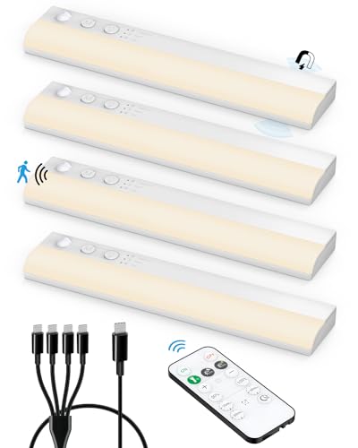 USB Aufladbar LED Schranklicht mit Bewegungsmelder, Unterbauleuchte Küche LED mit Fernbedienung Akku Schrankbeleuchtung LED Bewegungssensor Unterschrank Beleuchtung Kabellos LED Lichtleiste für Treppe von Vloee