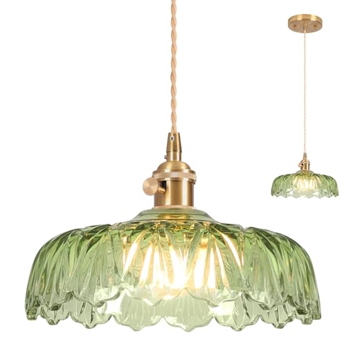 Vloitgol Glas-Pendelleuchte, Grün Deckenleuchte, E27 25cm, hängende Deckenleuchten, Vintage-Pendelleuchte, Kronleuchter für Kücheninsel Schlafzimmer Flur Arbeitszimmer Kaffeebar Wohnzimmer Vloitgol Glas-Pendelleuchte, Grün Deckenleuchte, E27 25cm, hängende Deckenleuchten, Vintage-Pendelleuchte, Kronleuchter für Kücheninsel Schlafzimmer Flur Arbeitszimmer Kaffeebar Wohnzimmer von Vloitgol