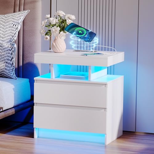 Vlsrka LED Nachttisch mit Ladestation, Nachttisch mit 3 Farben Licht, Smart Nachttische mit Drahtloses Laden, Nachtkästchen mit 2 Schubladen, Moderner Nachtschrank Schlafzimmer Wohnzimmer, Weiß Vlsrka LED Nachttisch mit Ladestation, Nachttisch mit 3 Farben Licht, Smart Nachttische mit Drahtloses Laden, Nachtkästchen mit 2 Schubladen, Moderner Nachtschrank Schlafzimmer Wohnzimmer, Weiß von Vlsrka