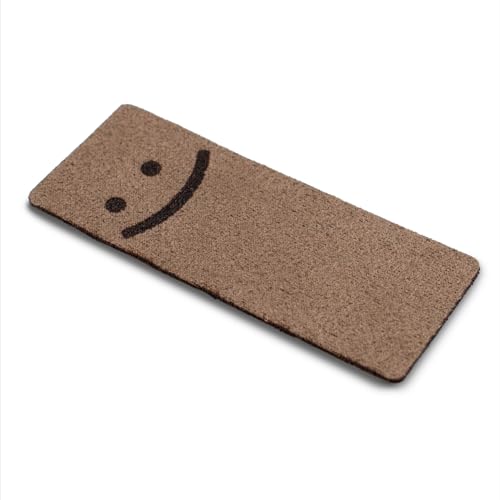 VmG-Store 10x Klapplabels zum Aufnähen 60x25mm Stoff Etiketten für Textilien Labels aus Wildleder Textiletiketten für Kleidung und Applikationen Optik Tags zum Nähen (12 Smile) von VmG-Store