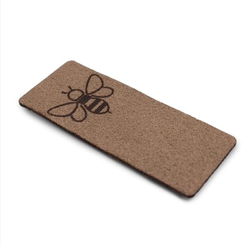 VmG-Store 10x Klapplabels zum Aufnähen 60x25mm Stoff Etiketten für Textilien Labels aus Wildleder Textiletiketten für Kleidung und Applikationen Optik Tags zum Nähen (24 Biene) von VmG-Store