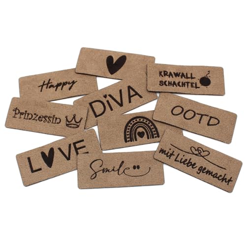 VmG-Store 10x Labels zum Aufnähen Stoff Etiketten aus Wildleder Optik Tags Textiletiketten für Kleidung und Applikation (Mädchen (SetLS02), 10er Set) von VmG-Store