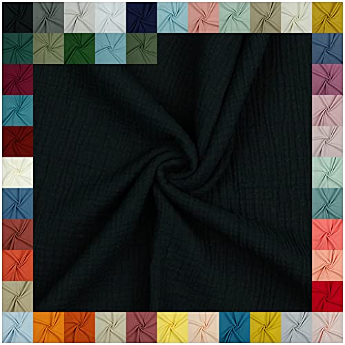 VmG-Store Double Gauze Musselin Stoff Tex zertifiziert Uni Meterware über 40 Farben 100% Baumwolle (001 | Schwarz, 200 x 135cm) von VmG-Store