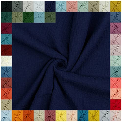 VmG-Store Double Gauze Musselin Stoff Tex + GOTS zertifiziert Uni Meterware über 40 Farben 100% Baumwolle (005 I Navy, 100 x 135cm) von VmG-Store