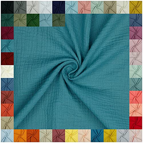 VmG-Store Double Gauze Musselin Stoff Tex + GOTS zertifiziert Uni Meterware über 40 Farben 100% Baumwolle (038 I Blue Shadow, 50 x 135cm) von VmG-Store