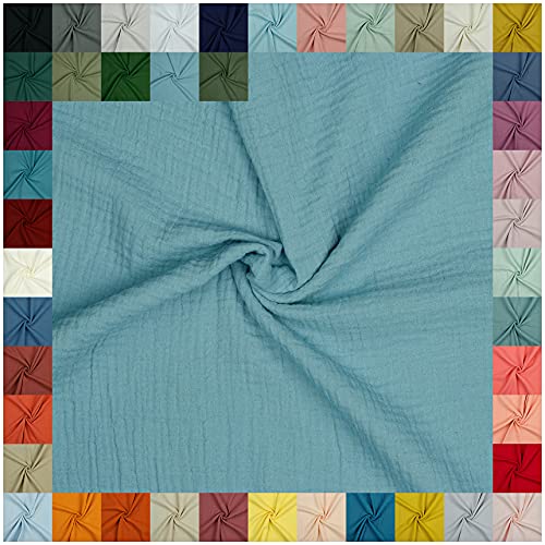 VmG-Store Double Gauze Musselin Stoff Tex + GOTS zertifiziert Uni Meterware über 40 Farben 100% Baumwolle (043 I Teal, 100 x 135cm) von VmG-Store