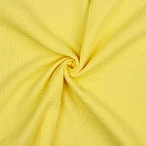 VmG-Store Double Gauze Musselin Stoff Tex Zertifiziert Uni Meterware über 40 Farben 100% Baumwolle (026 I Hell Gelb, 100 x 135cm) von VmG-Store