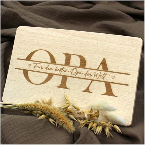 VmG-Store Frühstücksbrettchen 23,5x15cm Schneidebrett mit Gravur als Geschenk zum Geburtstag für Männer Frauen Kinder Brotzeitbrett mit Spruch Holz bedruckt (04 Opa, Ohne Wunschname) von VmG-Store