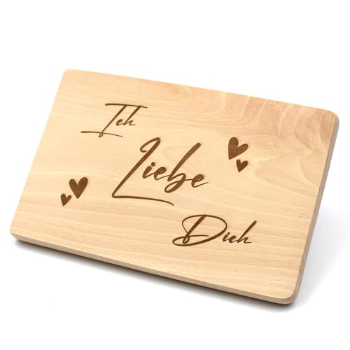 VmG-Store Frühstücksbrettchen 23,5x15cm Schneidebrett mit Laser Gravur als Geschenk zum Muttertag Vatertag Geburtstag Brotzeitbrett aus Holz mit Spruch (08 Ich Liebe dich) von VmG-Store